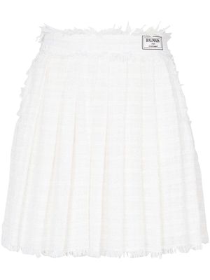 Balmain pleated tweed miniskirt - White
