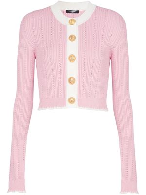 Balmain pointelle-knit cropped cardigan - Pink