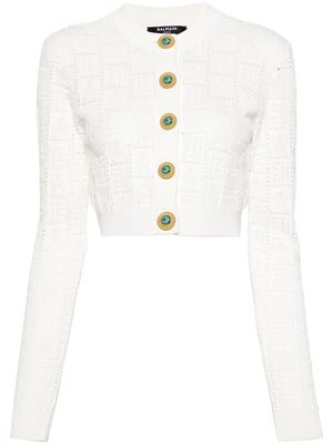 Balmain pointelle-knit monogram cardigan - White
