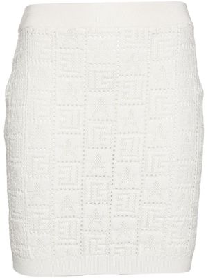 Balmain pointelle-knit monogram miniskirt - White