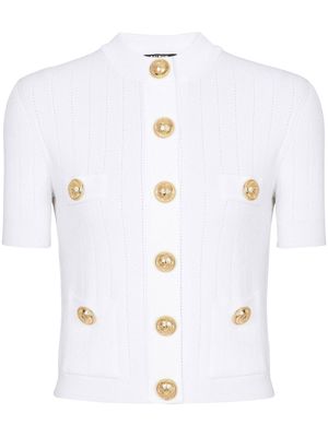 Balmain pointelle-knit short-sleeved cardigan - White