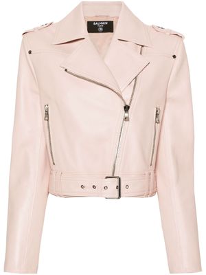 Balmain Pre-Owned cropped leather biker jacket - Pink