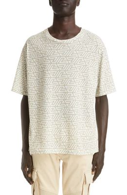 Balmain Pyramid Monogram Print Cotton T-Shirt in Beige/Light Khaki