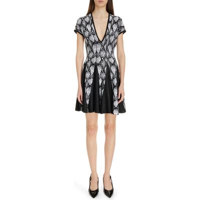 Balmain Python Jacquard Knit Skater Dress in Eab Black/White