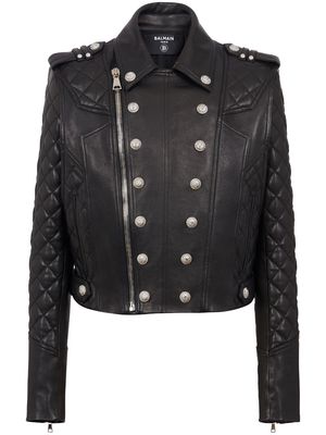 Balmain quilted biker leather jacket - Black