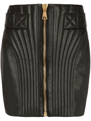 Balmain quilted-finish leather skirt - Black