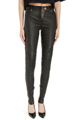 Balmain Quilted Lambskin Leather Pants in 0Pa Black