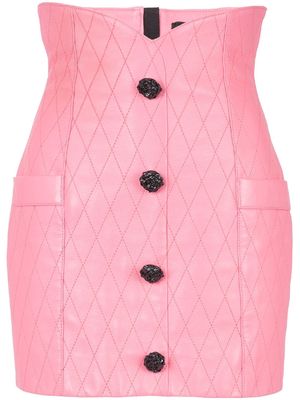 Balmain quilted leather tulip skirt - Pink