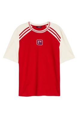 Balmain Retro PB Baseball Shirt in Mdz -Red Multi