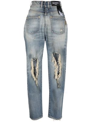 Balmain reverse ripped-detail jeans - Blue