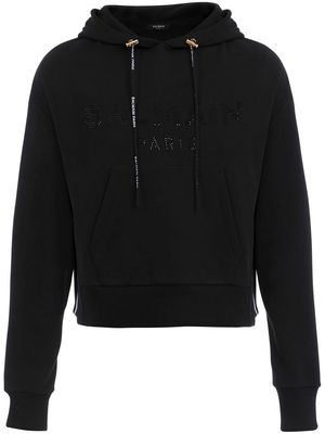Balmain rhinestone cotton hoodie - Black