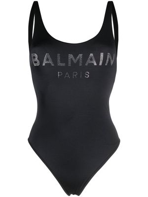 Balmain rhinestone-logo swimsuit - Black