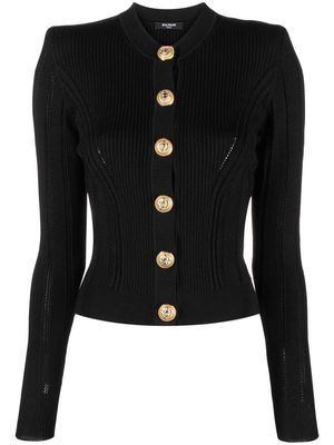 Balmain ribbed-detail fitted cardigan - Black