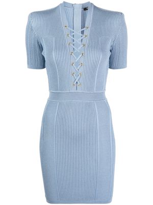 Balmain ribbed-knit mini dress - Blue