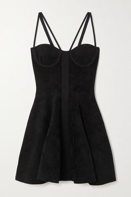 Balmain - Ribbed Velour Mini Dress - Black
