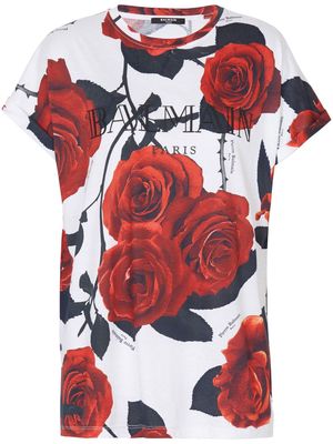 Balmain Roses-print cotton T-shirt - White