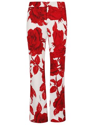 Balmain Roses Print Crepe Flare Pants