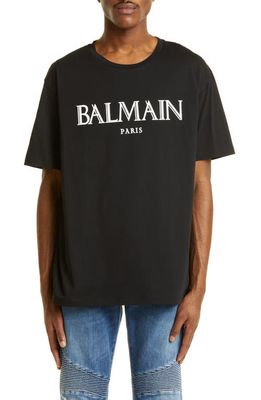 Balmain Rubber Logo Cotton T-Shirt in Black/White
