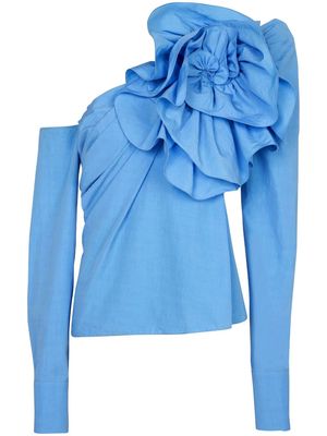 Balmain ruffle-detailed asymmetric blouse - Blue