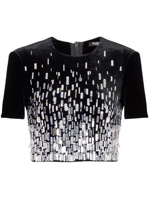 Balmain sequin-embellished cropped blouse - Black