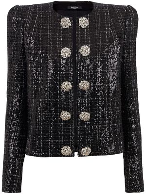 Balmain sequin-embellished tweed jacket - Black