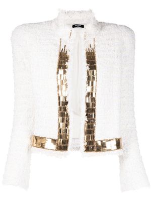 Balmain sequin-embellished tweed jacket - White