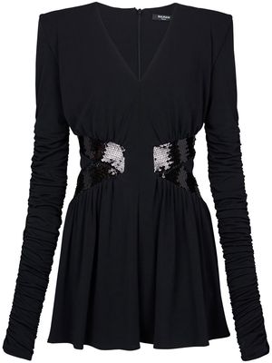 Balmain Sequin-embellished V-neck mini dress - Black