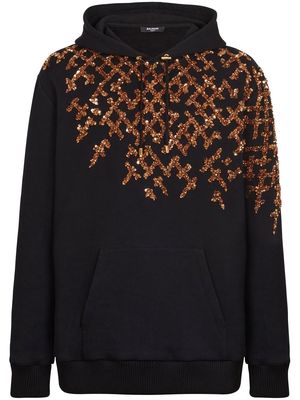 Balmain sequin-embellishment cotton hoodie - Black