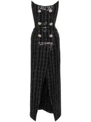 Balmain sequinned metallic tweed gown - Black