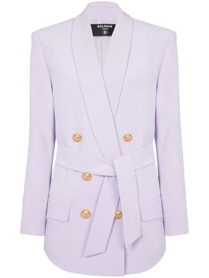 Balmain Shawl-collar six-button belted blazer - Purple