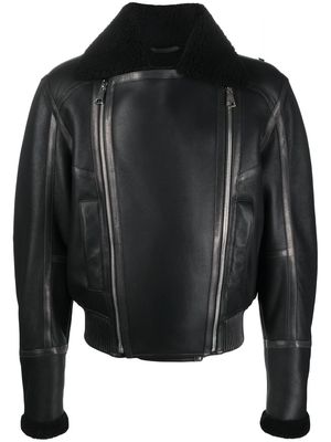 Balmain shearling-lined leather jacket - Black
