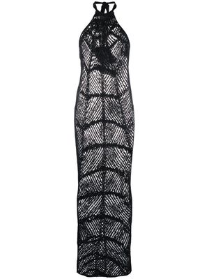 Balmain sheer cobweb knitted long dress - Black