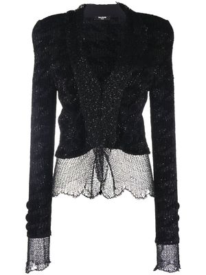 Balmain sheer tie-front knit jacket - Black
