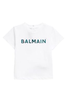 Balmain Shiny Logo Graphic T-Shirt in White Green