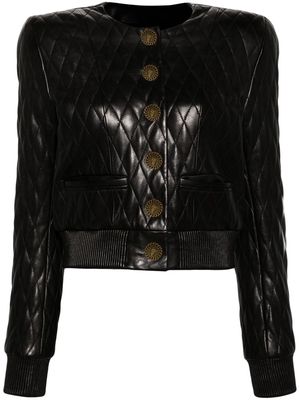 Balmain shoulder-pads quilted leather jacket - Black
