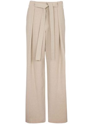 Balmain side-folded linen loose trousers - Neutrals
