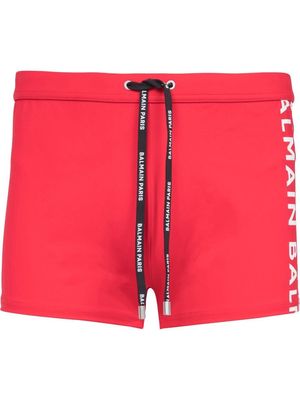 Balmain side-logo drawstring swim shorts - Red