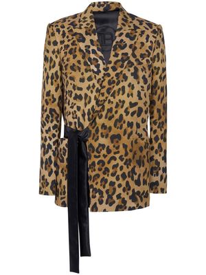 Balmain side tie-fastening leopard blazer - Brown