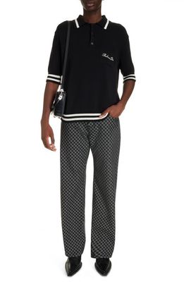 Balmain Signature Logo Cotton Blend Polo in Eer Black/Natural