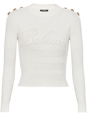 Balmain Signature logo-embellished jumper - White