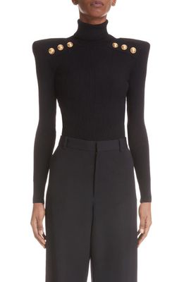Balmain Six-Button Turtleneck Sweater in Black