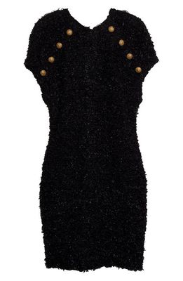 Balmain Six-Button Tweed Dress in Black
