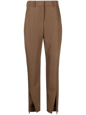 Balmain slit-detail wool tapered trousers - Brown