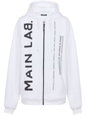 Balmain slogan-print zip-up hoodie - White