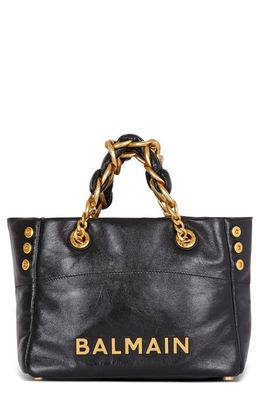 Balmain Small 1945 Soft Crinkle Leather Tote in Black