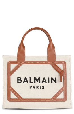 Balmain Small B-Army Canvas & Leather Tote in Gem Natural/Brown