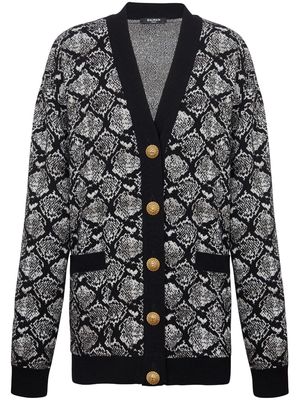 Balmain snakeskin-effect jacquard knitted cardigan - Black