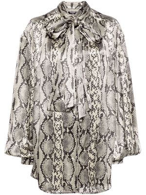 Balmain snakeskin-print silk blouse - Grey