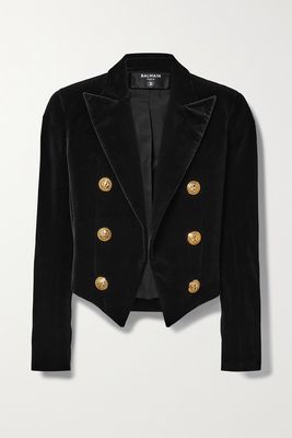 Balmain - Spencer Cropped Cotton-velvet Blazer - Black