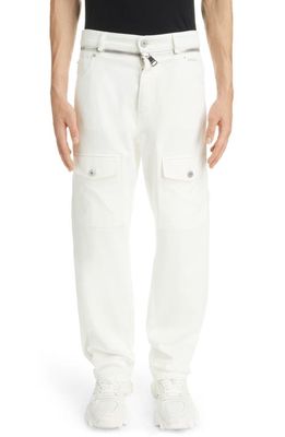 Balmain Straight Leg Zip Detail Denim Cargo Pants in White